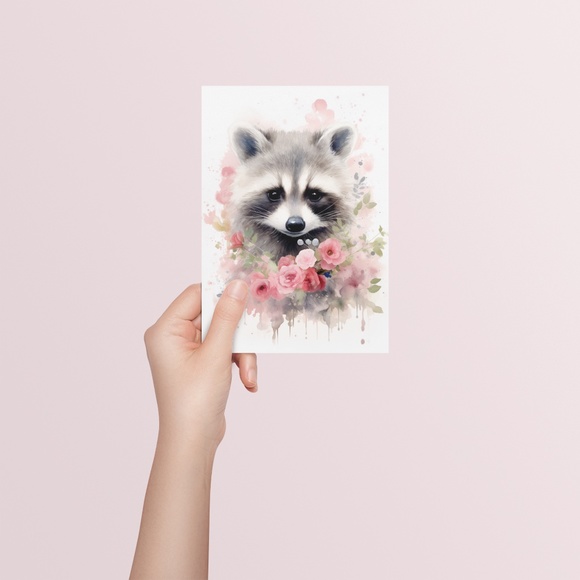 Cute Raccoon Watercolor Wall Art Illustration Print Poster Card Unframed - Picture 3 of 6